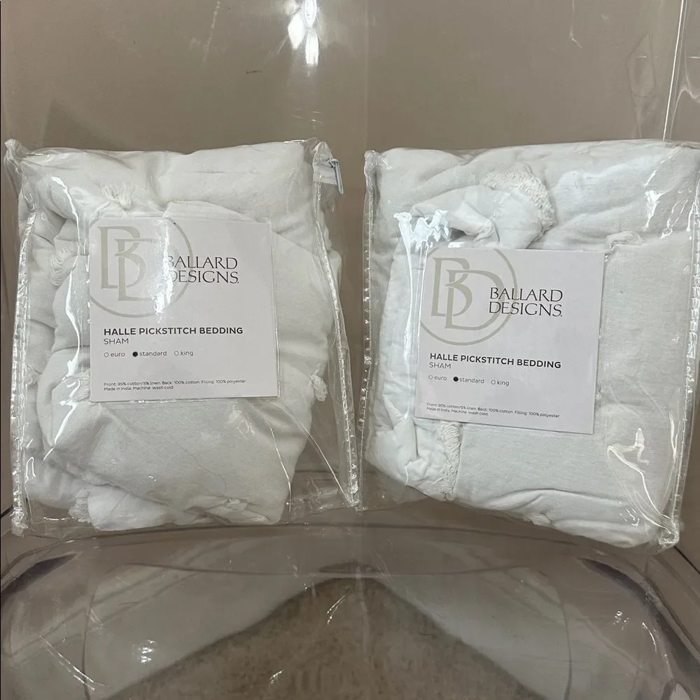 Ballard Designs Halle Pickstitch Quilted Bedding Sham - White (2) STANDARD